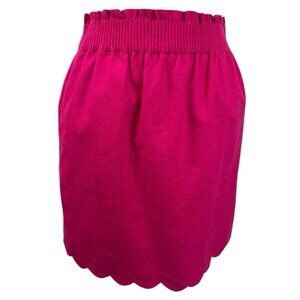 J.Crew‎ Women's 2 Elastic Waist Pull On Skirt Scalloped Hem Pink Mini Linen Bld.